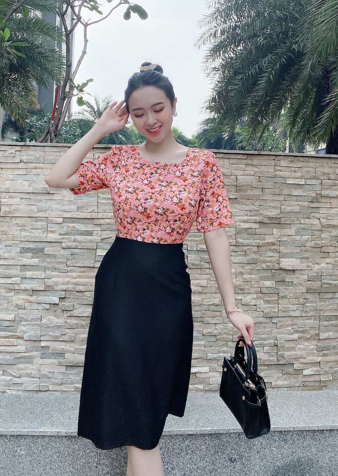 [4.4 Hoàn tiền 15%]Đầm công sở phối hoa sang trọng- D10