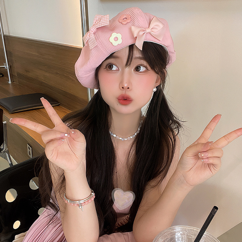 Mũ nồi beret đính nơ dễ thương