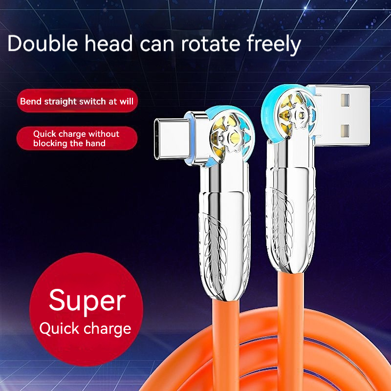 Hợp kim kẽm khuỷu tay đôi xoay với ánh sáng dày hơn máy silicon mềm khách Cáp dữ liệu sạc nhanh xe phổ cáp sạc