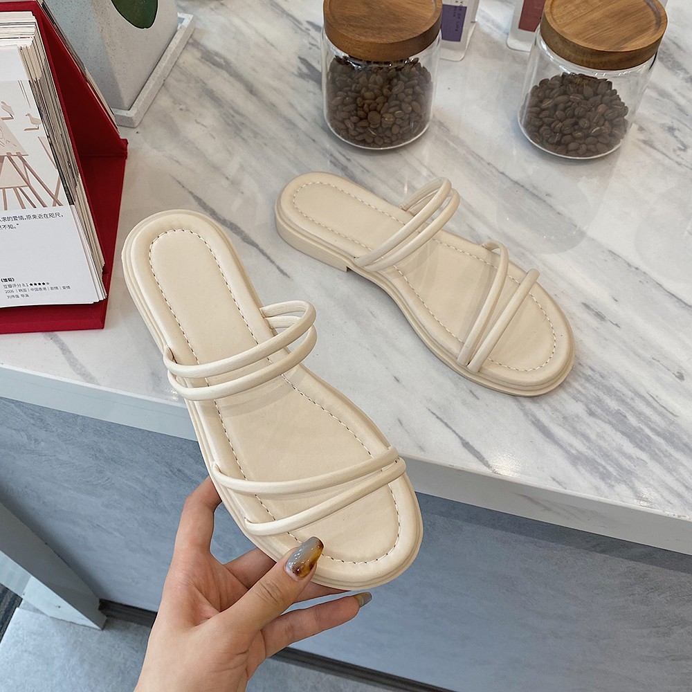 Dép sandal nữ mysstore đế băng dây quai đôi basic da mềm êm chân dd-1233
