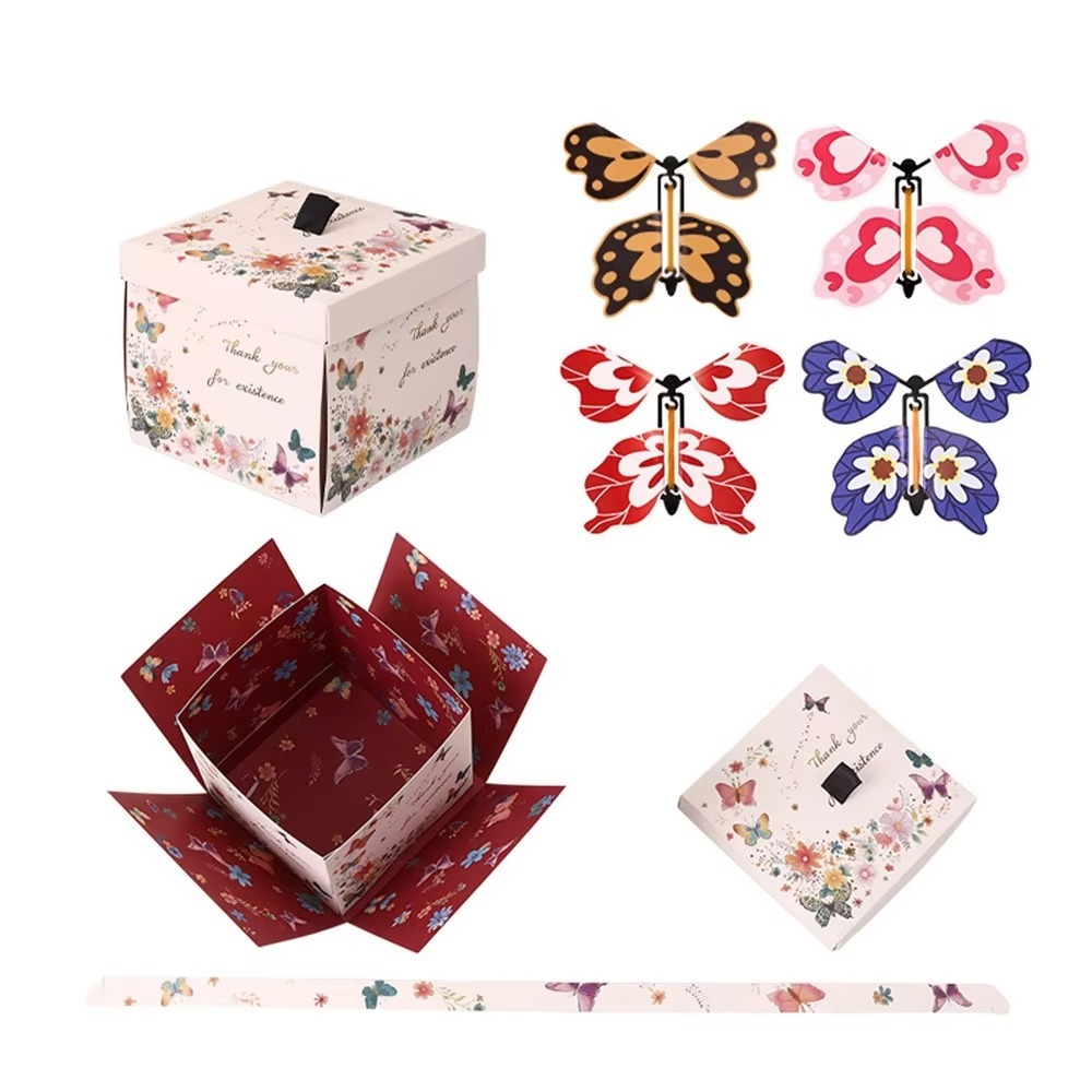Party Supplies Multicolor Flying Butterfly Gift Box Paper Wind Up ...