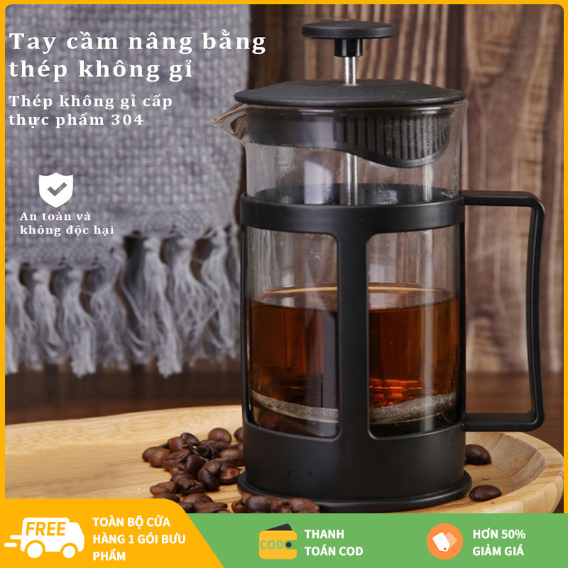 [Vận chuyển miễn phí]Bình pha cafe kiểu Pháp Bình pha cà phê French Press 350ml / 600ml / 800ml /1000ml Bình pha cà phê tiêu chuẩn Pháp，Thân thủy tinh Thiết kế tinh gọn, hiện đại