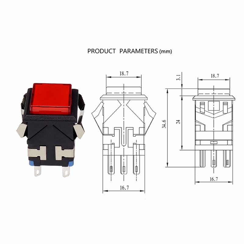 KD2 Push Button DPDT OFF/(ON) Latching SWITCH GREEN 3V Led 125V/6A 250V/3A