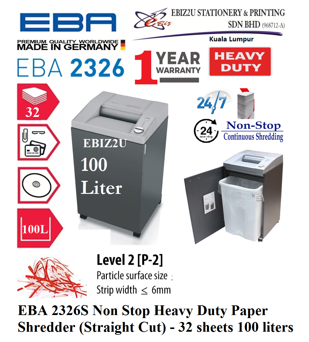 Eba 2326s Non Stop Heavy Duty Paper Shredder Straight Cut 32 Sheets