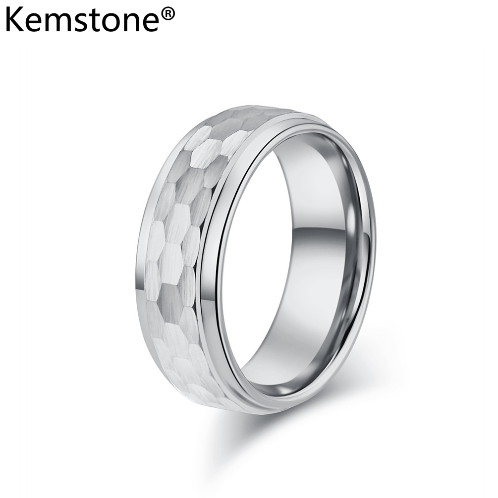Kemstone Tungsten Steel Male Ring Black Silver Gold Plated Ring Men's Steel Rings Jewelry