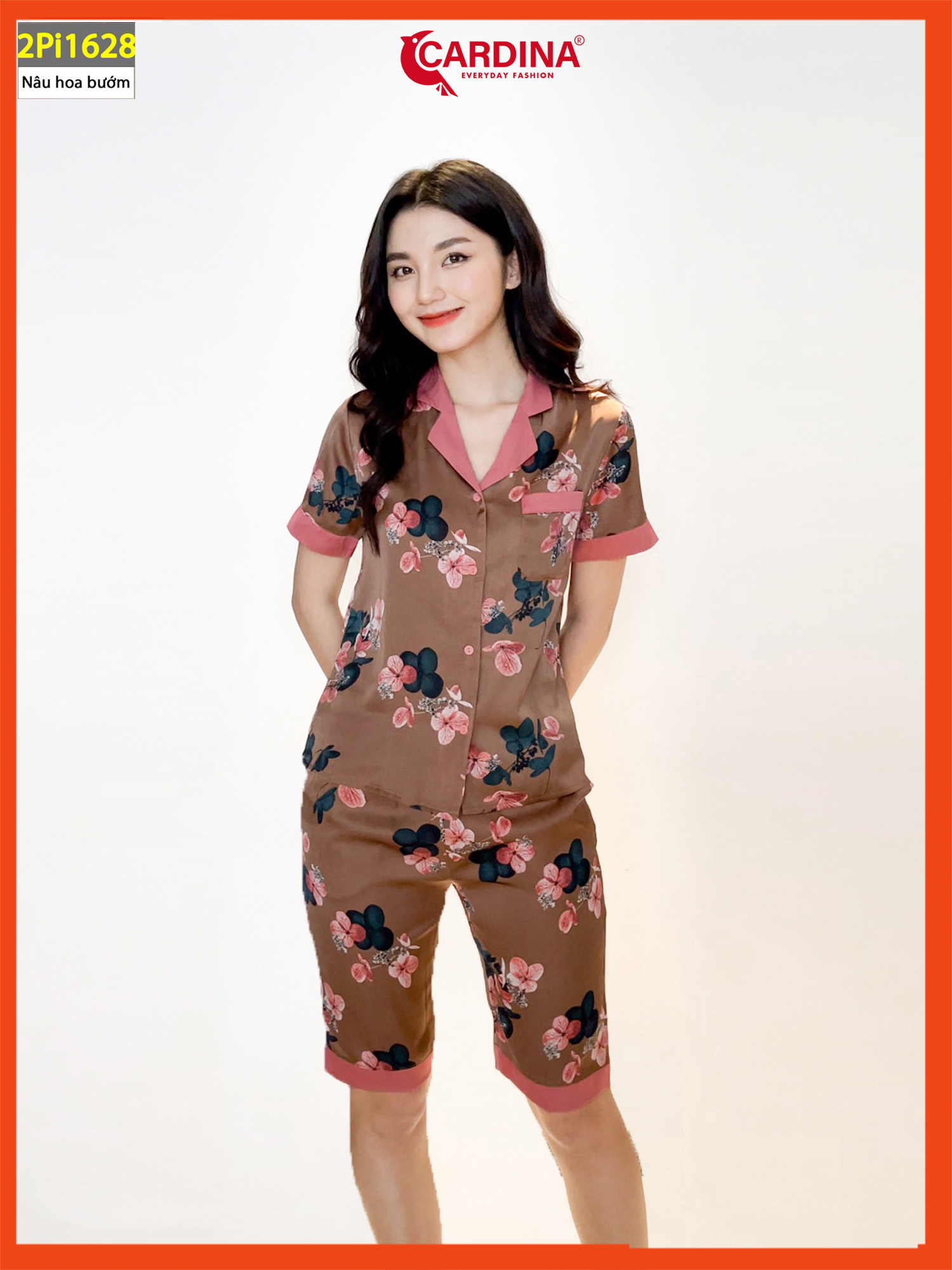 Đồ bộ nữ 𝐂𝐀𝐑𝐃𝐈𝐍𝐀 pijama chất lụa satin nhật cao cấp quần lửng áo cộc tay họa tiết độc đáo 2pi16