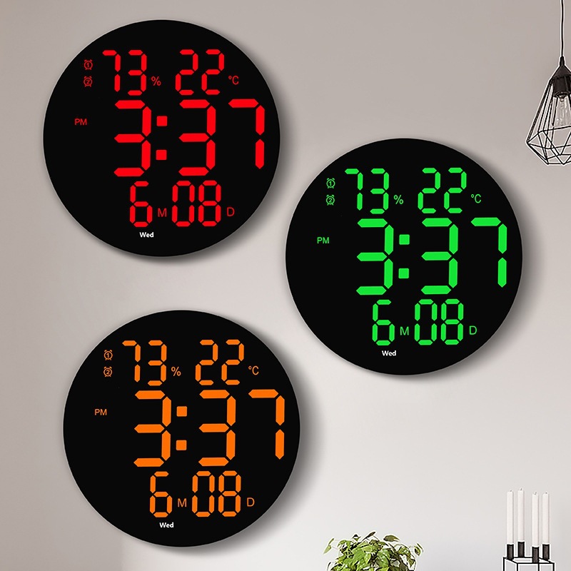Clock 10 inch simple LED wall clock multi-function clock electronic clock mute temperature and humidity alarm clock