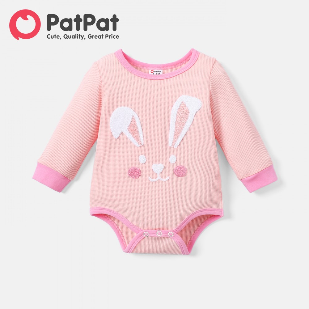 PatPat Baby Boy/Girl Animal Embroidered Long-sleeve Waffle Romper
