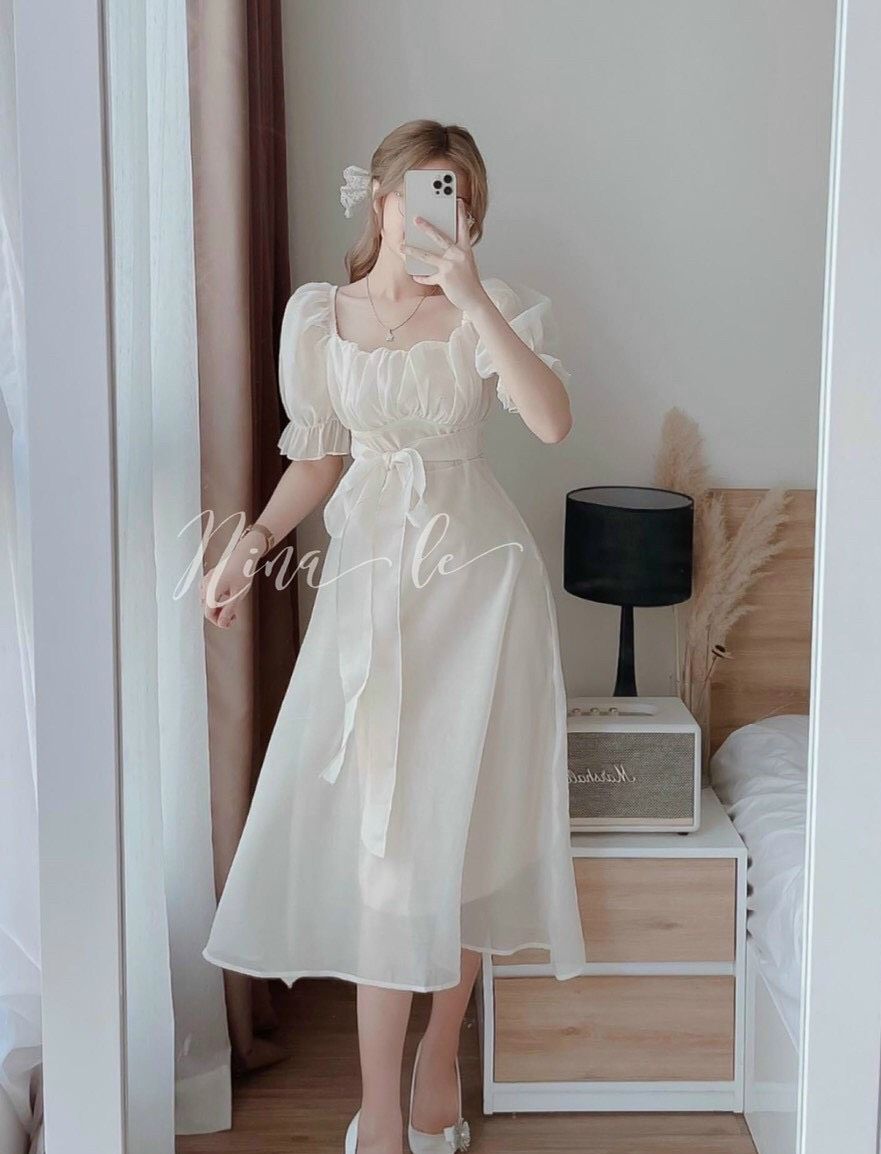 Đầm tiểu thư voan 2 lớp mẫu mới siêu hot.