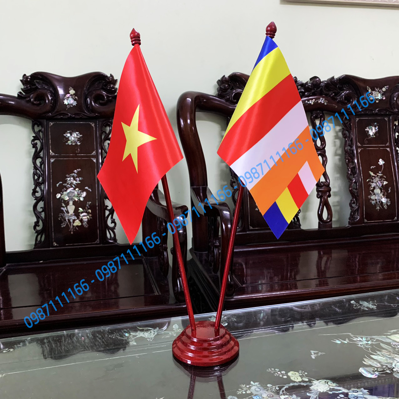 Cờ Để Bàn Đế gỗ Việt Nam - Phật Giáo