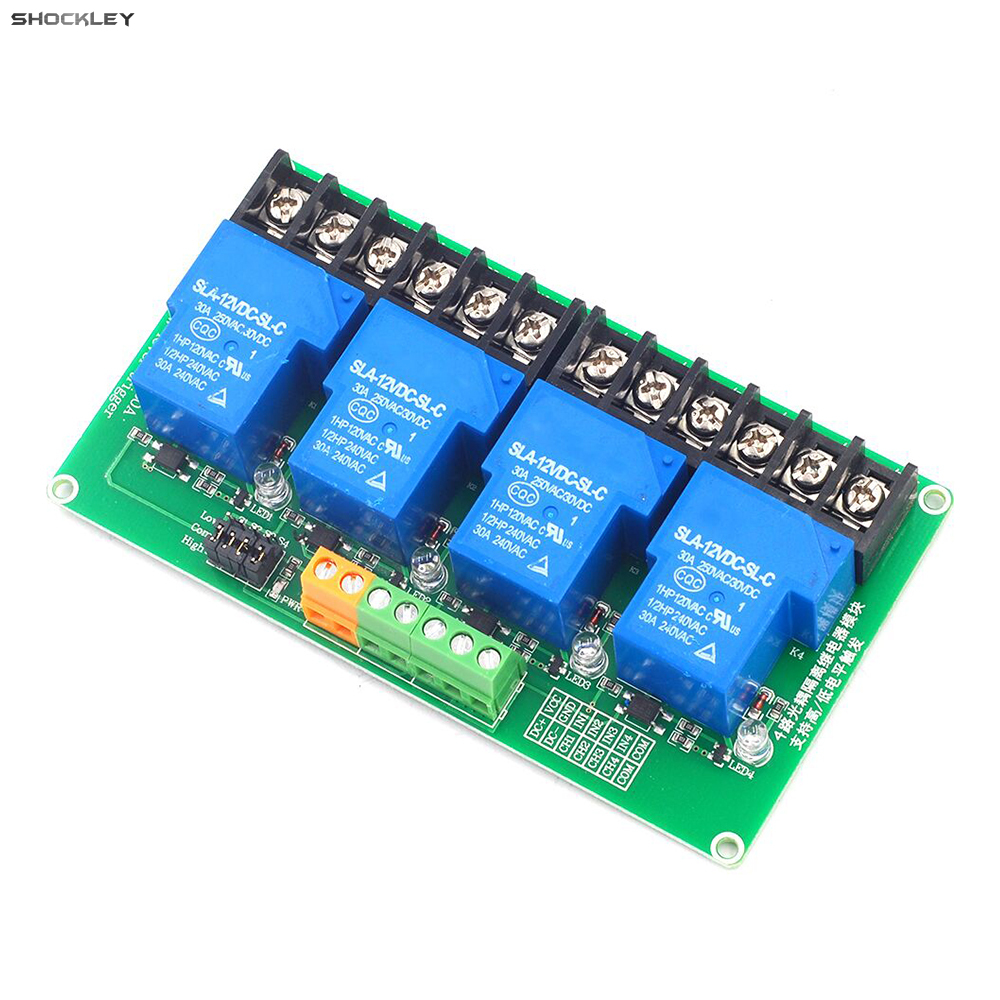 Shockley AC250V 30A 4 rơ Le kênh mô-đun công suất cao DC5V 12V 24V cao thấp mức độ công tắc kích hoạt mô-đun