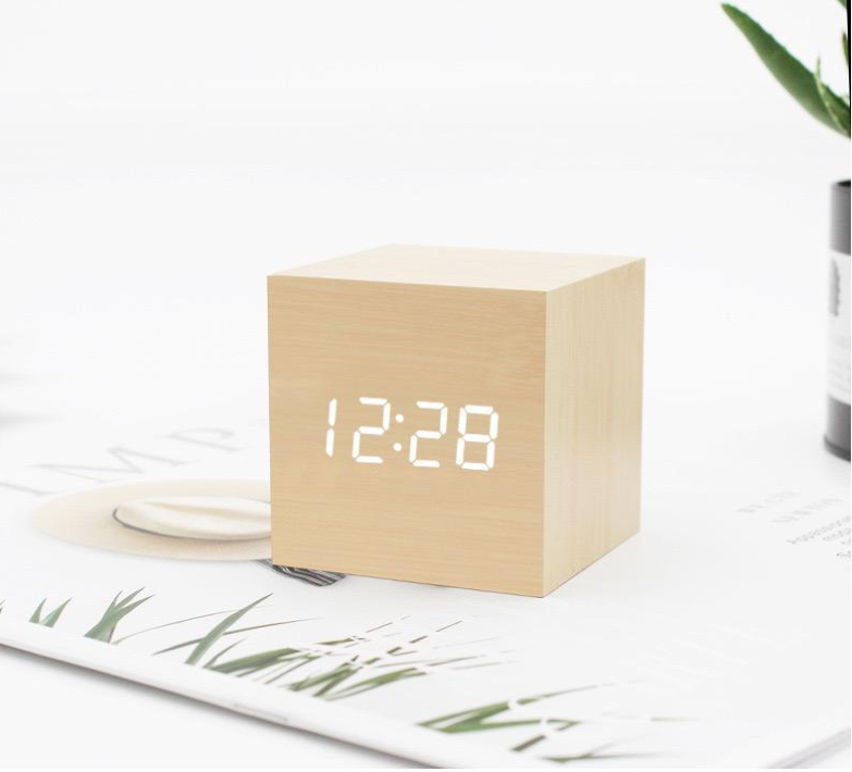 【SG READY STOCK】 Wooden LED Alarm Clock Sounds Control Digital Table ...