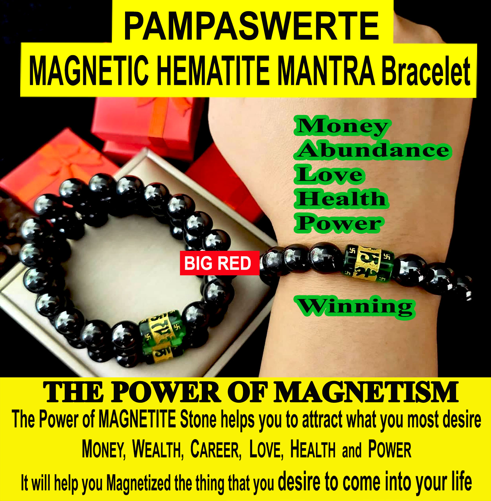 Lucky magnetic hematite deals bracelet