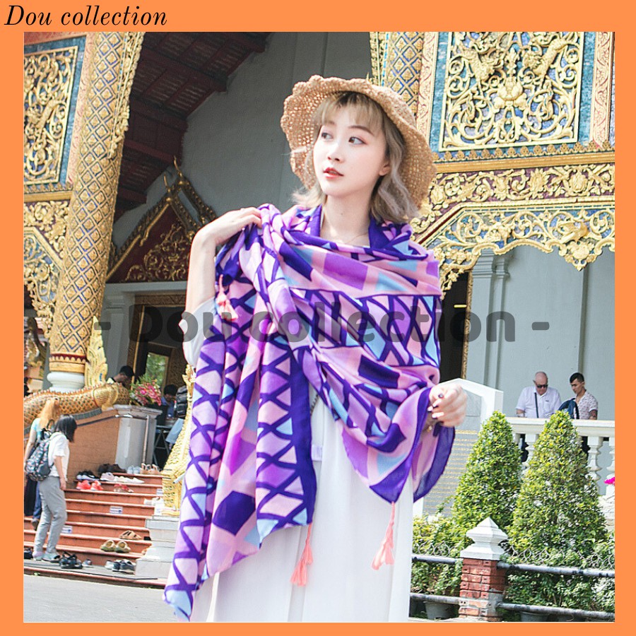 Khăn choàng quàng cổ boho họa tiết hình học thổ cẩm - chất liệu cotton - size:90x180cm - mã kc001