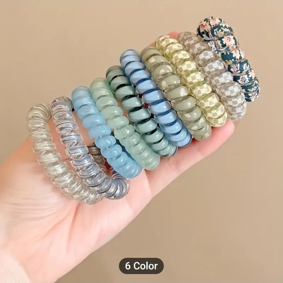 5PCS Colorful Telephone Wire Hair Ring Girls Traceless Springs Elastic ...
