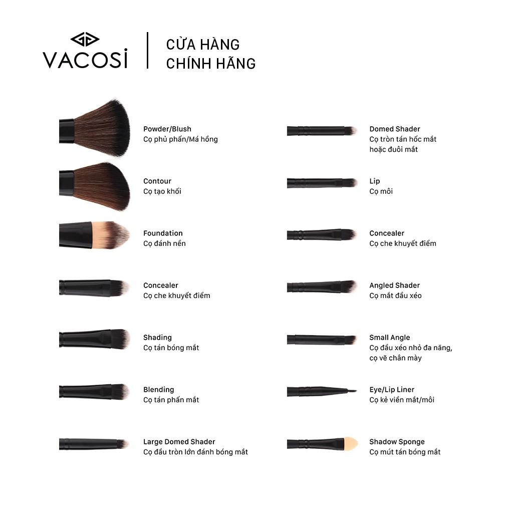 Bộ cọ cá nhân 14 cây & bóp da hồng Vacosi BC09