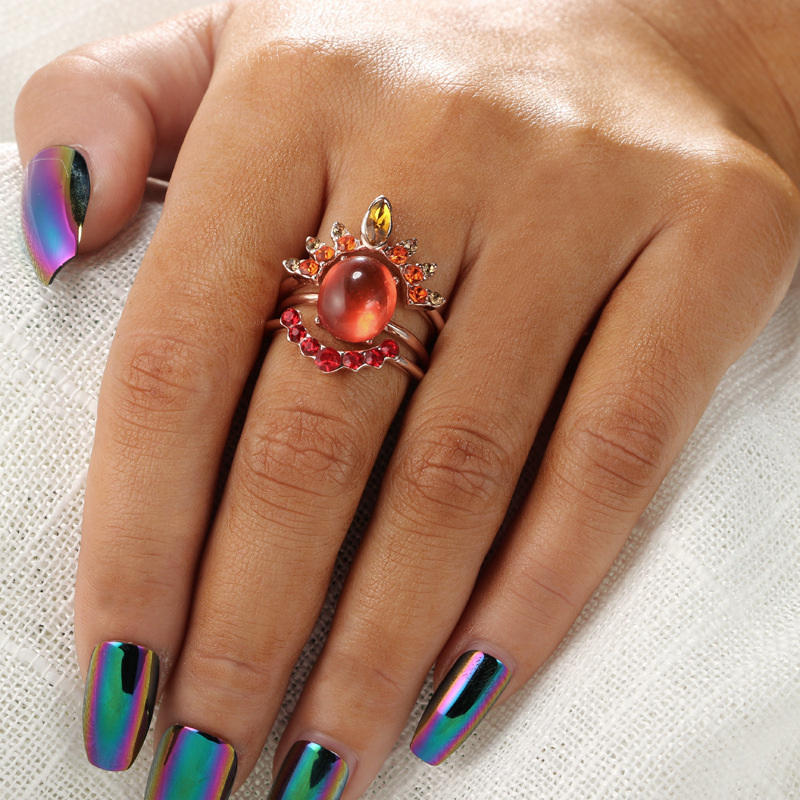 Simple Fashion Popular Red Gem 3-piece Set suit Australian Gem Crown Ring suit Women. 