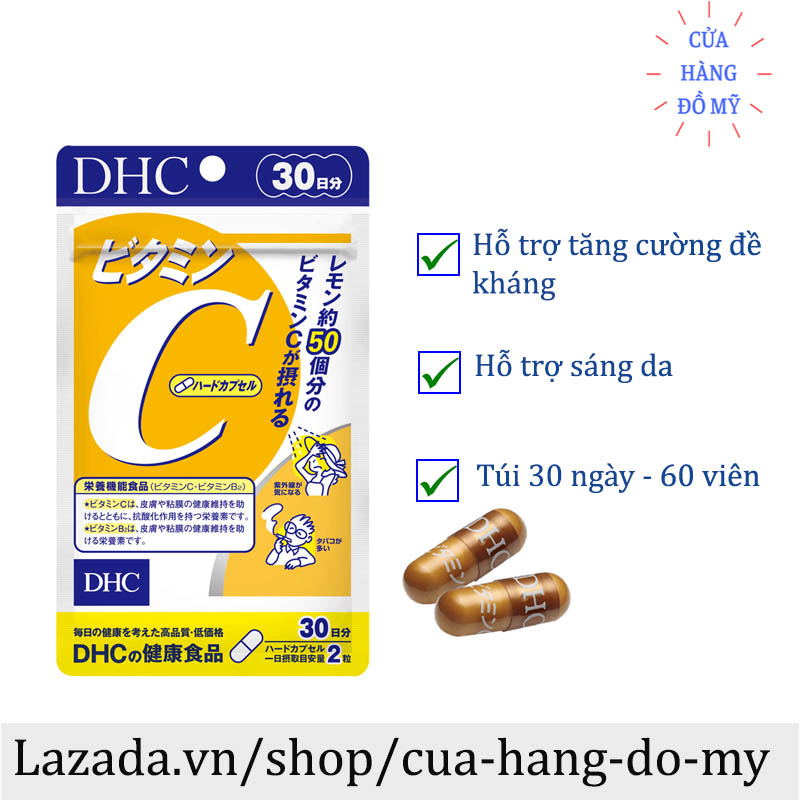Viên uống DHC Vitamin C Hard Capsule túi 30 ngày 90 ngày dùng tăng sức đề kháng - Shop Hong1008