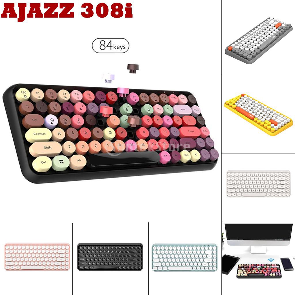 Ajazz Wireless Bluetooth Keyboard Compact Retro Round Keycaps 84-Keys Auto Sleep