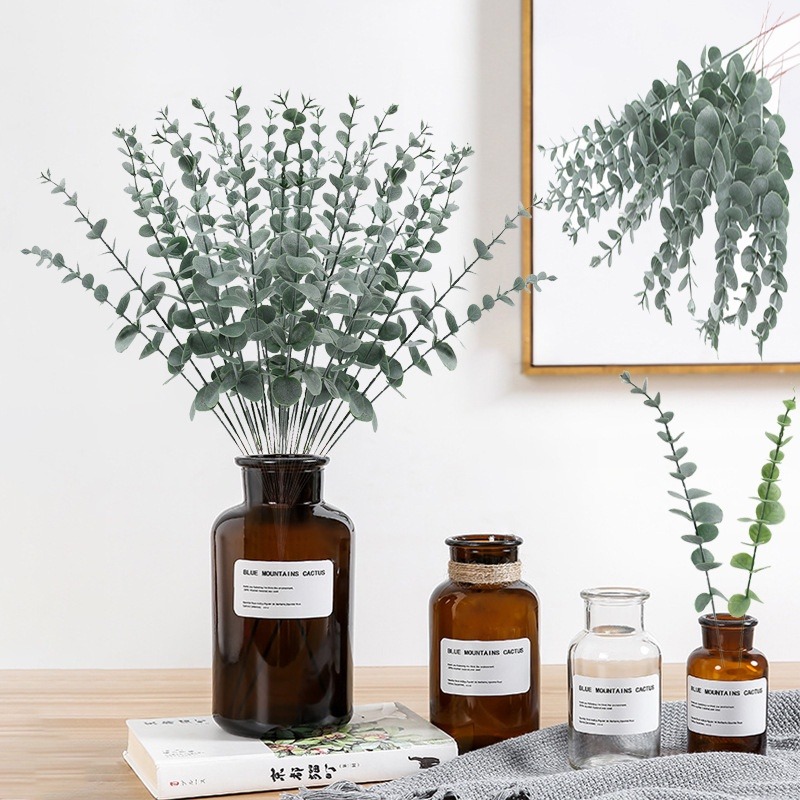 Artificial Eucalyptus Leaves Stems Real Touch Leaves Faux Eucalyptus Branches for Flowers Bouquet Centerpiece Home Wedding Party Decora Office Table Garden Wall Decoration