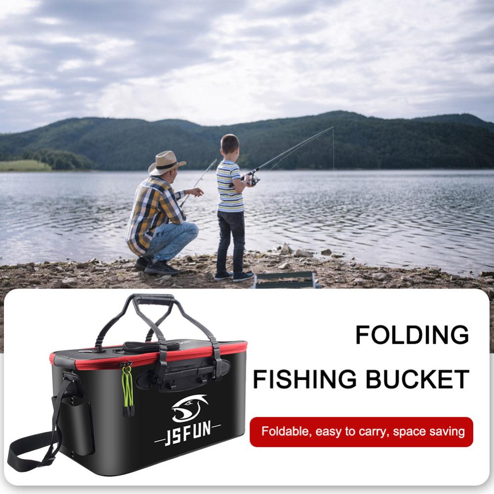 EVA Fishing Bucket with Side Pockets and Zipper Collapsible Live Fish  Bucket Breathable Net Top Cover for Travel Camping