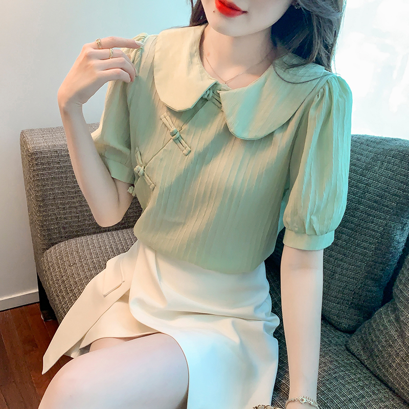 Aiyiku Retro Button Puff Sleeve Korean Blouse Women S 2023 Summer New Elegant Chiffon Blouse
