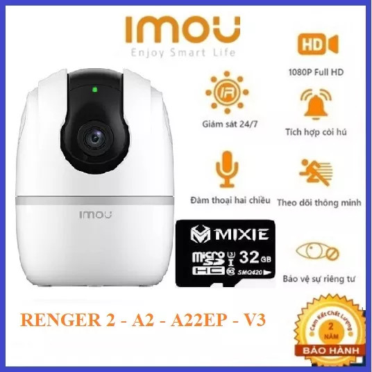 Camera wifi không dây imou a22ep 2.0mp - ipc-a22ep full hd 1080p - camera giám sát an ninh xoay 360 - đàm thoại 2 chiều , phát hiện chuyển động - tích hợp còi báo động - tầm quan sát hồng ngoại 10m - fullbox 100% bảo hành chính hãng 24 tháng