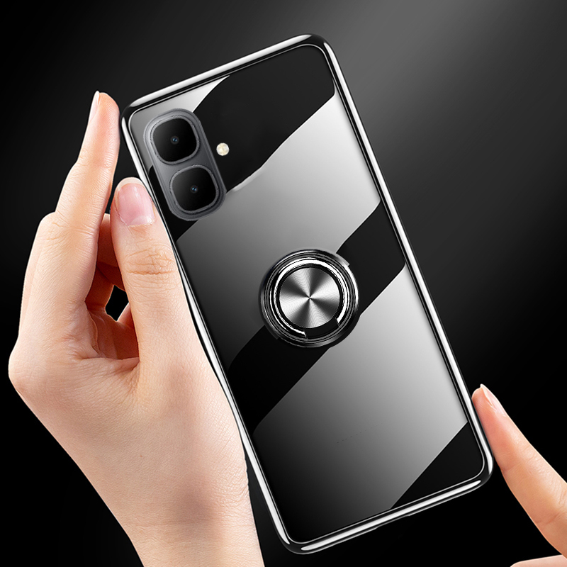 For Tecno Spark Go 2 Phone Case Ring Ultra Thin HD Clear Transparent Car Kickstand Bracket Soft Air Cushion Armor Cover for Tecno POP 10 Cover Casing HP.