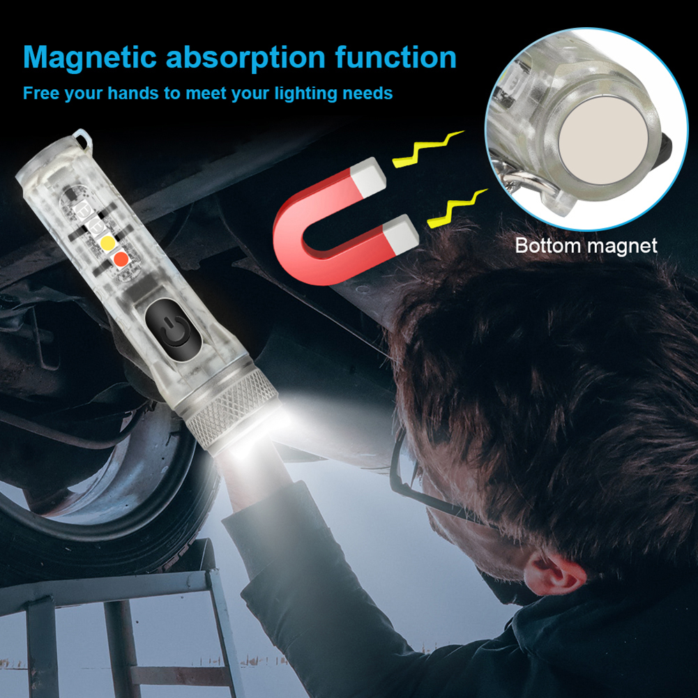 Mini Keychain Torch with Buckle USB Rechargeable EDC Emergency Flashlight