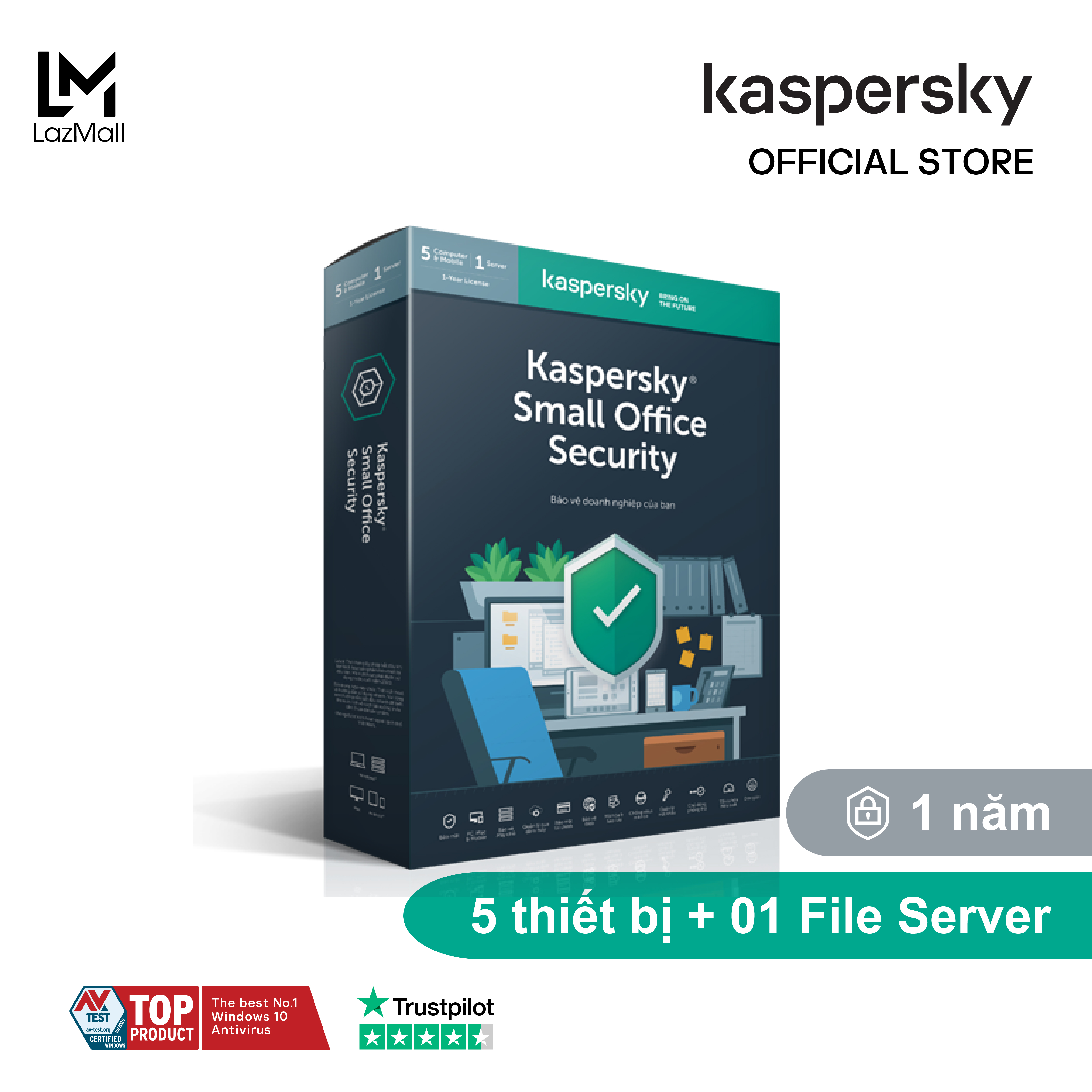 BOX Phần mềm diệt virus Kaspersky Small Office Security 5 PCs + 5 Mobile + 1 File Server KSOS5U Cho doanh nghiệp nhỏ
