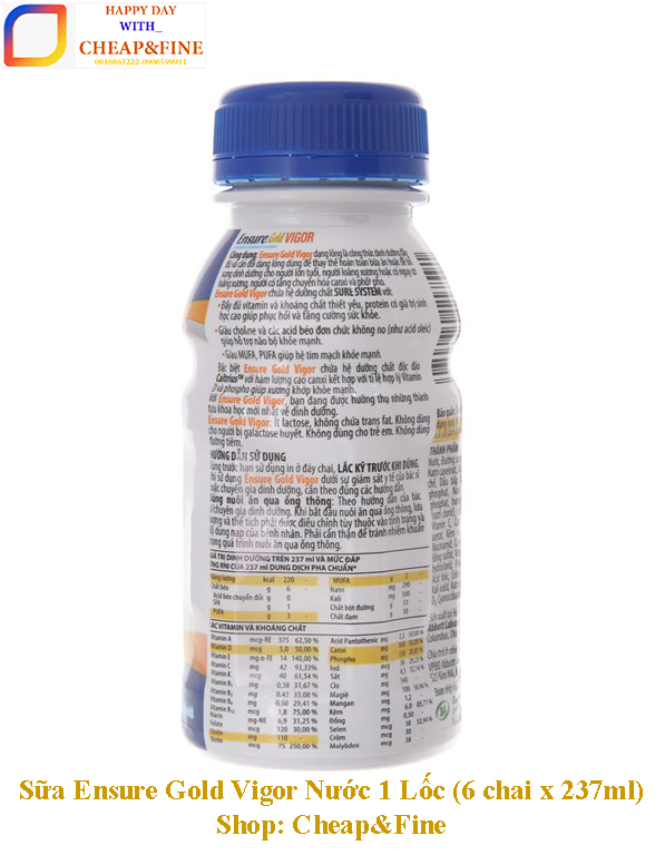 Sữa Ensure Gold Vigor Nước 1 Lốc (6 chai x 237ml)