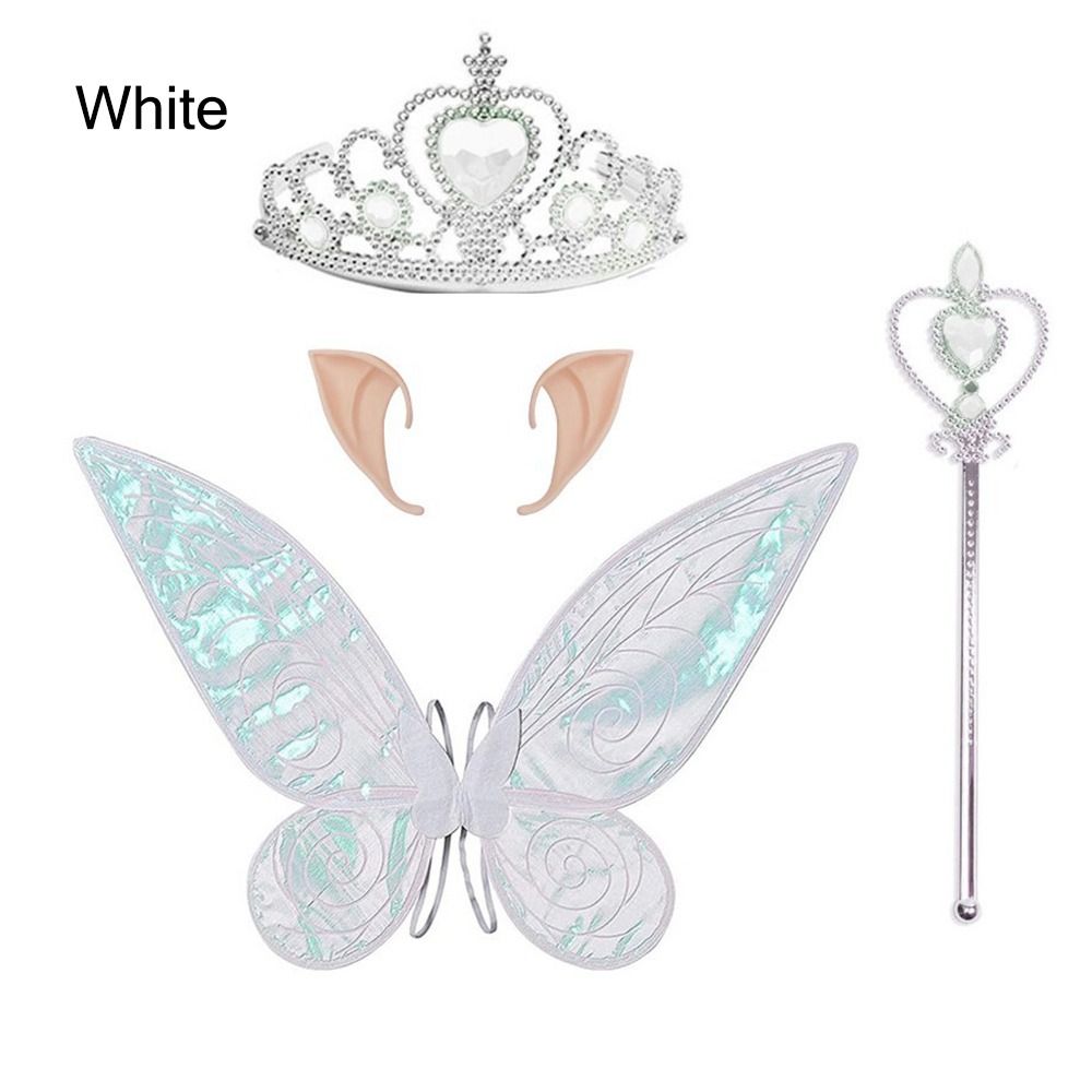PRETTY MJ Halloween Costume Butterfly Fairy Wings Sparkle Princess Angel Wings with Crown Elf Ears Funny Dress Up Props Set Costume Cosplay
