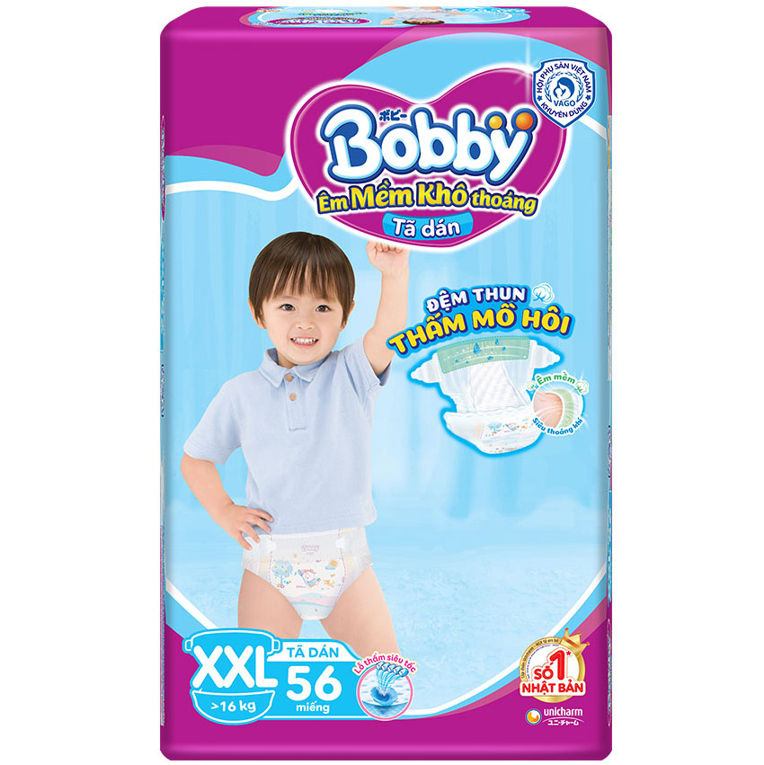 Bỉm dán Bobby XL62 (12-17kg), XXL56 (>16kg)