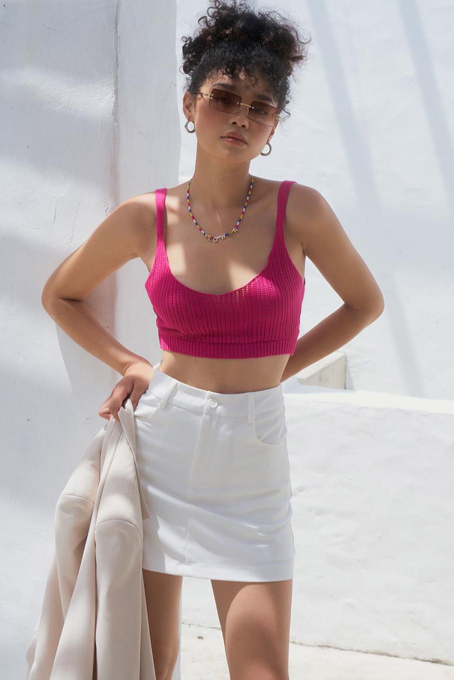 Áo ngắn dệt kim hai dây nữ DOTTIE hồng - T0497 thumbnail