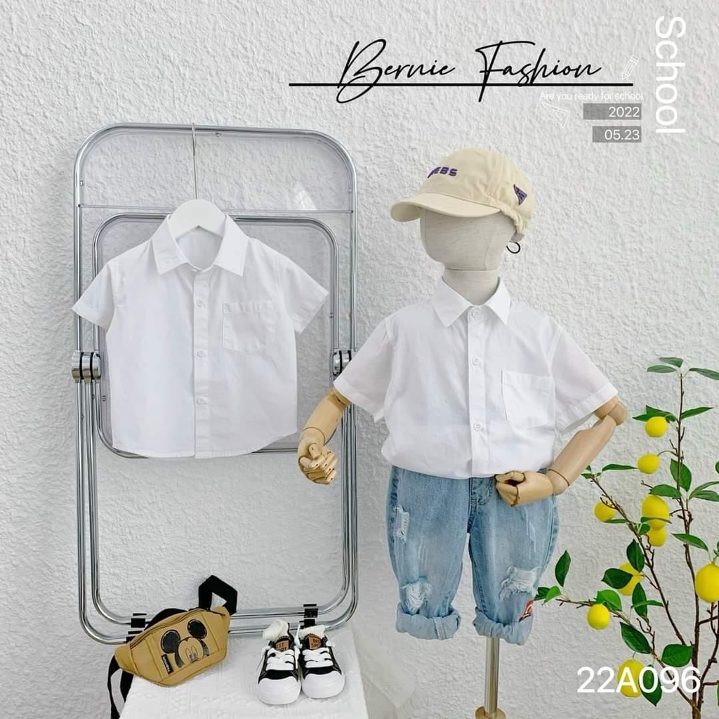 Áo sơ mi trắng bé trai ngắn tay BERNIE bé 9 đến 24kg đi học, đi chơi, đi tiệc