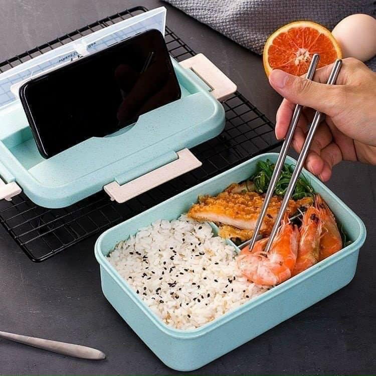 HỘP CƠM LÚA MẠCH 3 NGĂN KÈM ĐŨA THÌA INOX