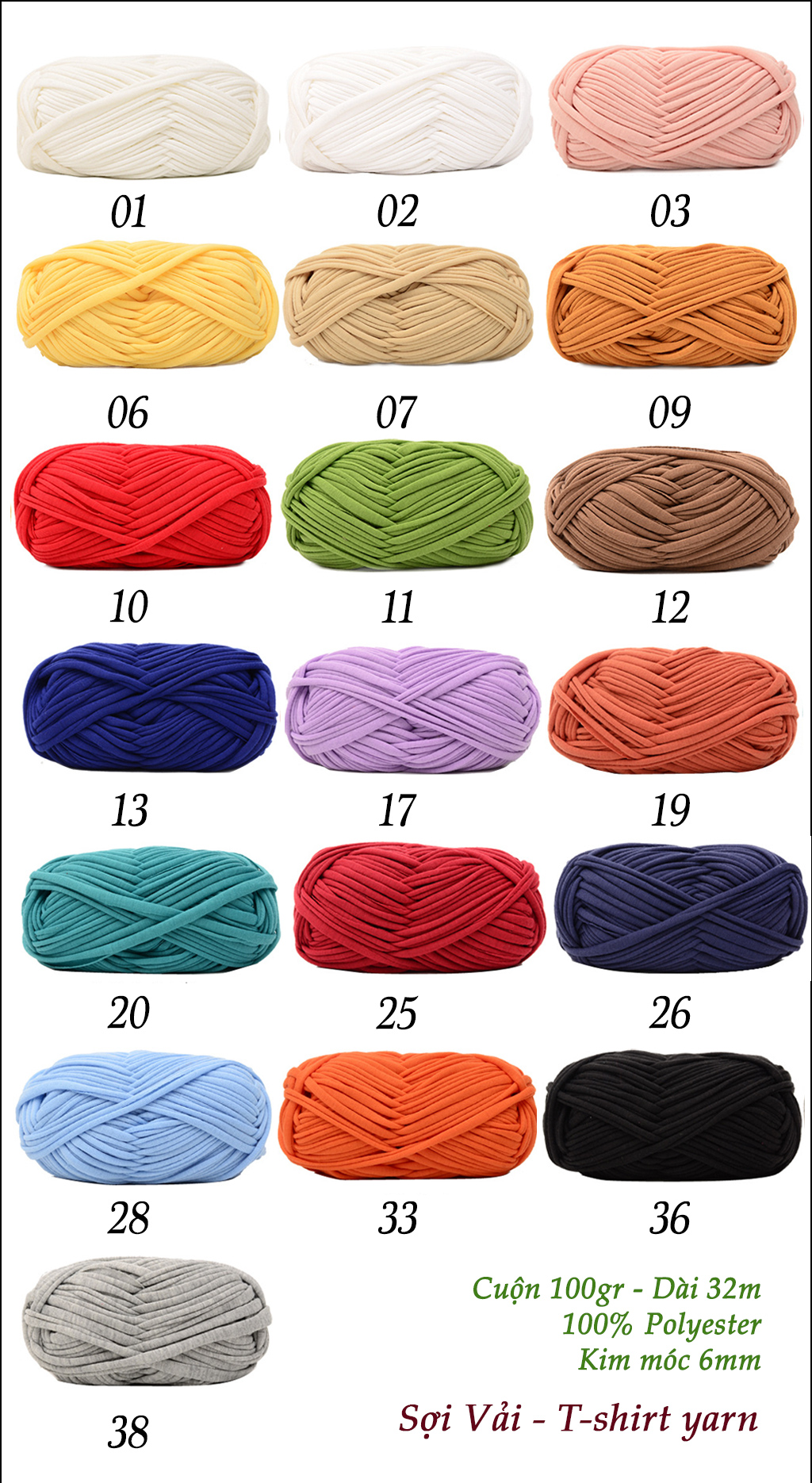 Sợi Vải - Tshirt Yarn - Cuộn 100Gr - Hoa Tay Handmade