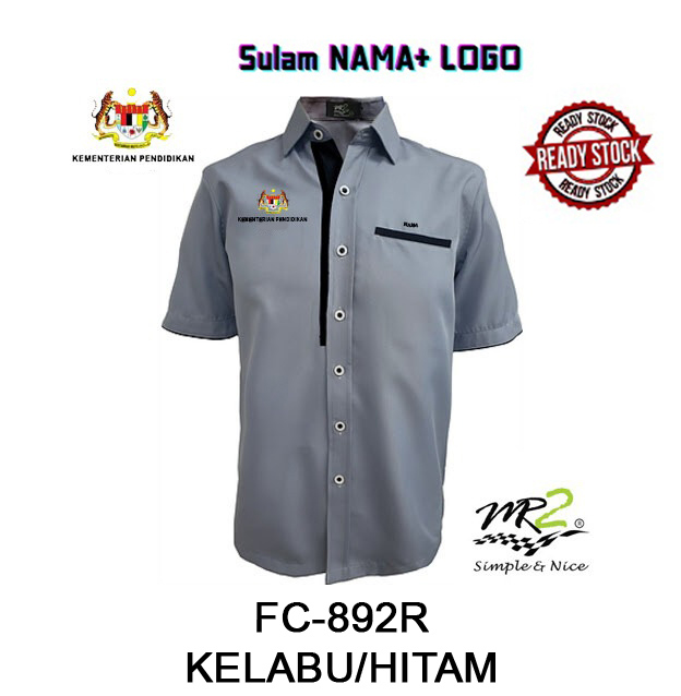 BAJU KORPORATE PENDEK KELABU (FC-892R) SULAM LOGO KEMENTERIAN ...