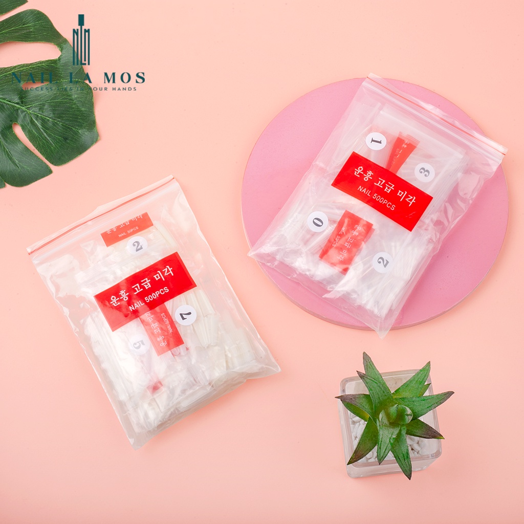 Móng tip Hàn, móng nối hàn không khấc, túi 500 móng đắp gel, đắp bột