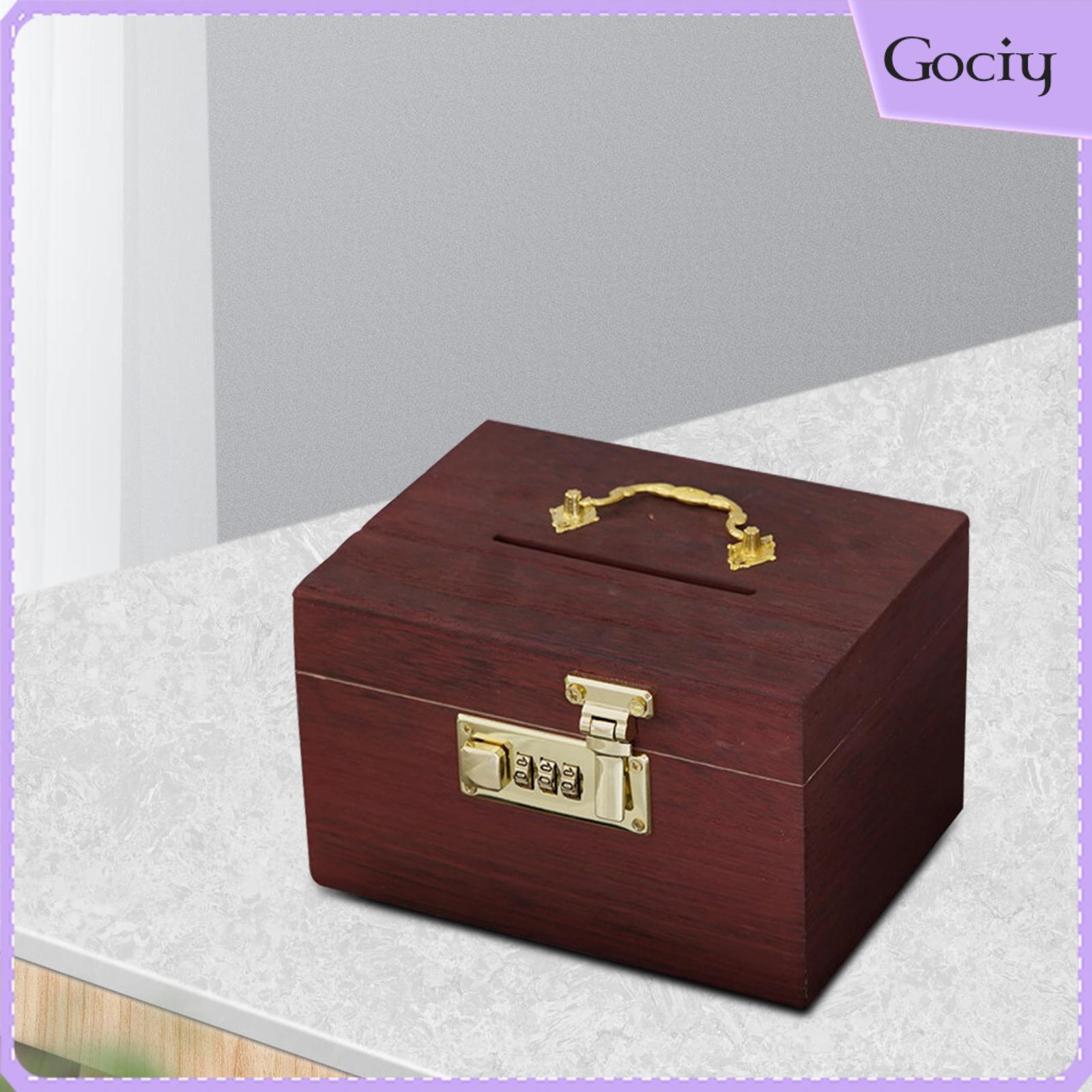 Gociy wooden piggy bank organizer treasure storage box decorative saving - ảnh sản phẩm 1