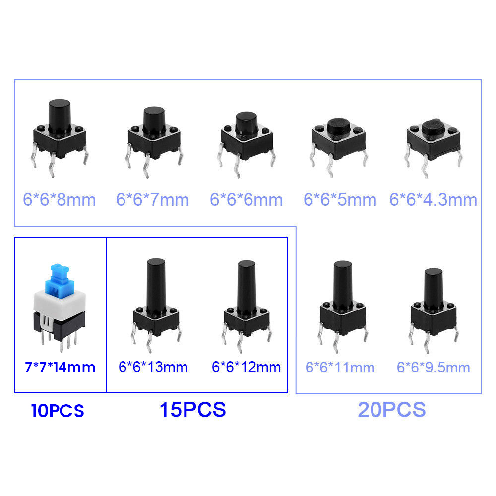 pcbfun Tactile Push Button Switch Micro Momentary Tact Assortment Kit 180 pcs 6mm Micro Switches with Storage Case