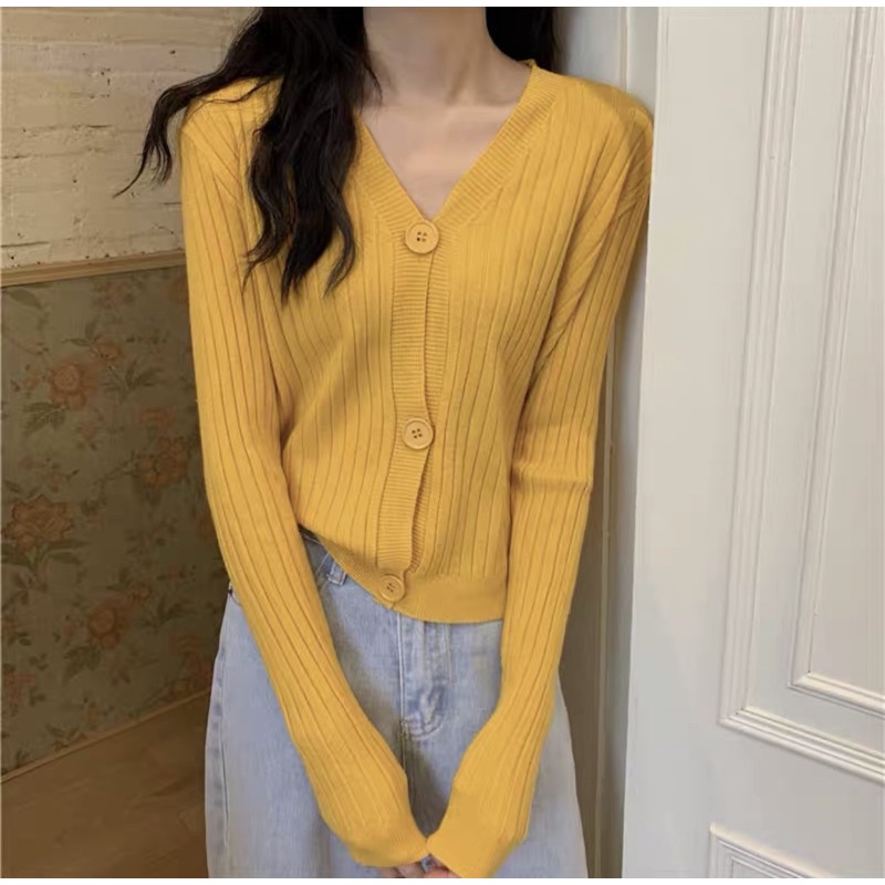 Áo len cardigan cổ tim cài cúc (hàng nhà máy Quảng Châu)