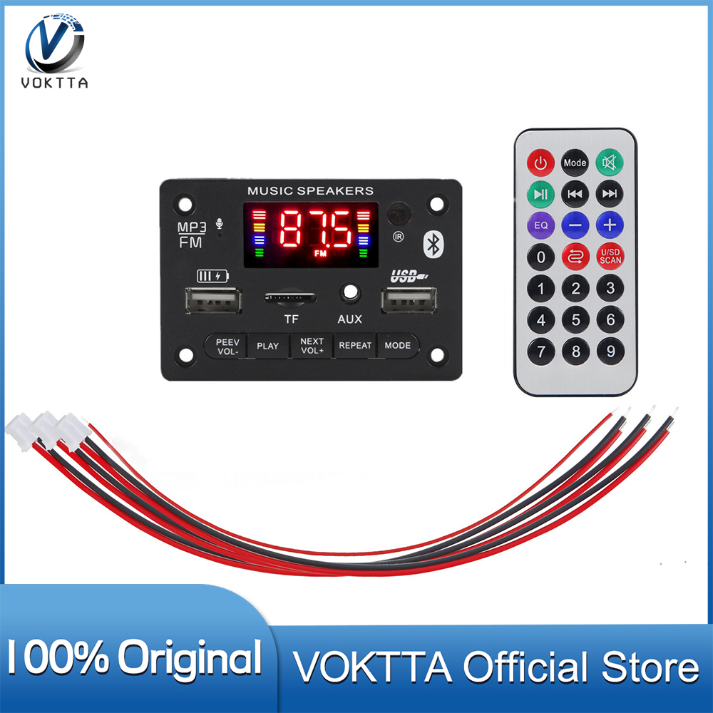 Voktta dc 6v 12v bluetooth 5.0 audio decoder board audio module usb aux sd fm radio lossless decoder board module