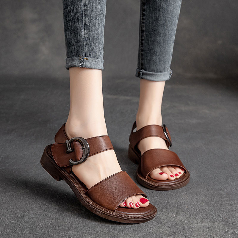 Cowhide sandals women's summer new flat non-slip soft bottom soft shoes