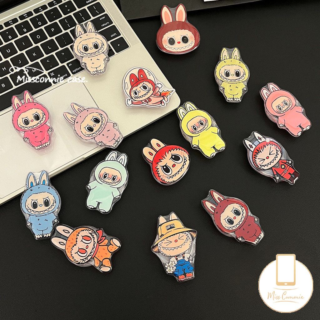 Trendy Brand Cartoon Funny Pop Mart Labubu Universal Foldable Ring Holder Support Cute Little Purple Ghost Colorful LABUBU Phone Holder Creativity Epoxy Phone Holder