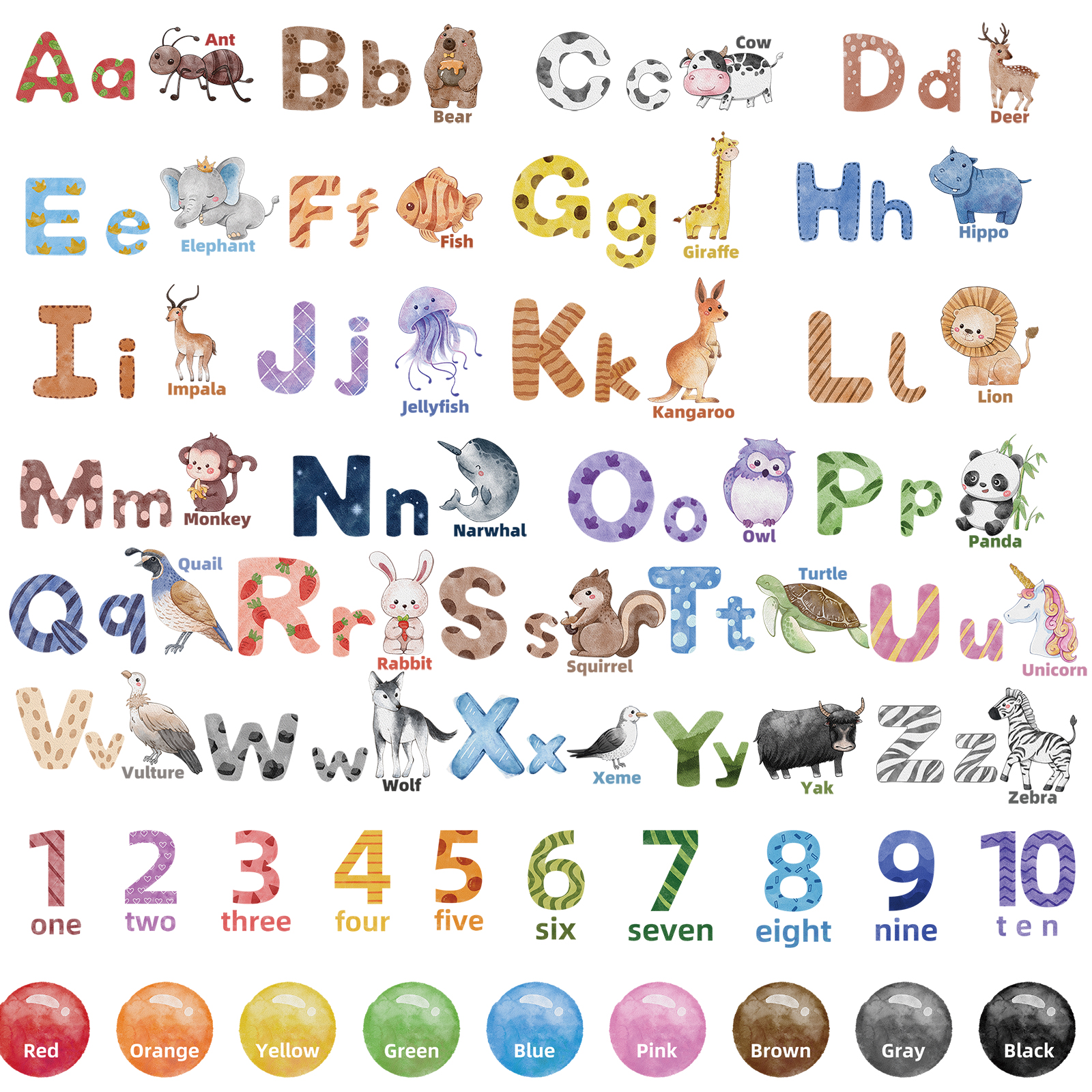 【Prime deal】 Alphabet Animals Wall Decals Numbers Wall Decor ABC ...
