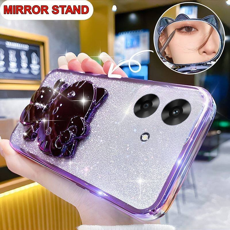 New Phone case Realme Note 60X Back cover Camera Protection Semi Transparent Soft Silicone Rabbit bracket Shockproof Exquisite Glitter Powder For Realme Note 60X case.