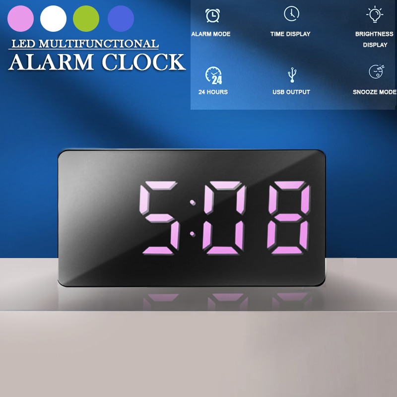 Mini LED Mirror Digital Table Alarm Clock Wake Up Light for Home Time Temperature Display Electronic Desktop Clock. 