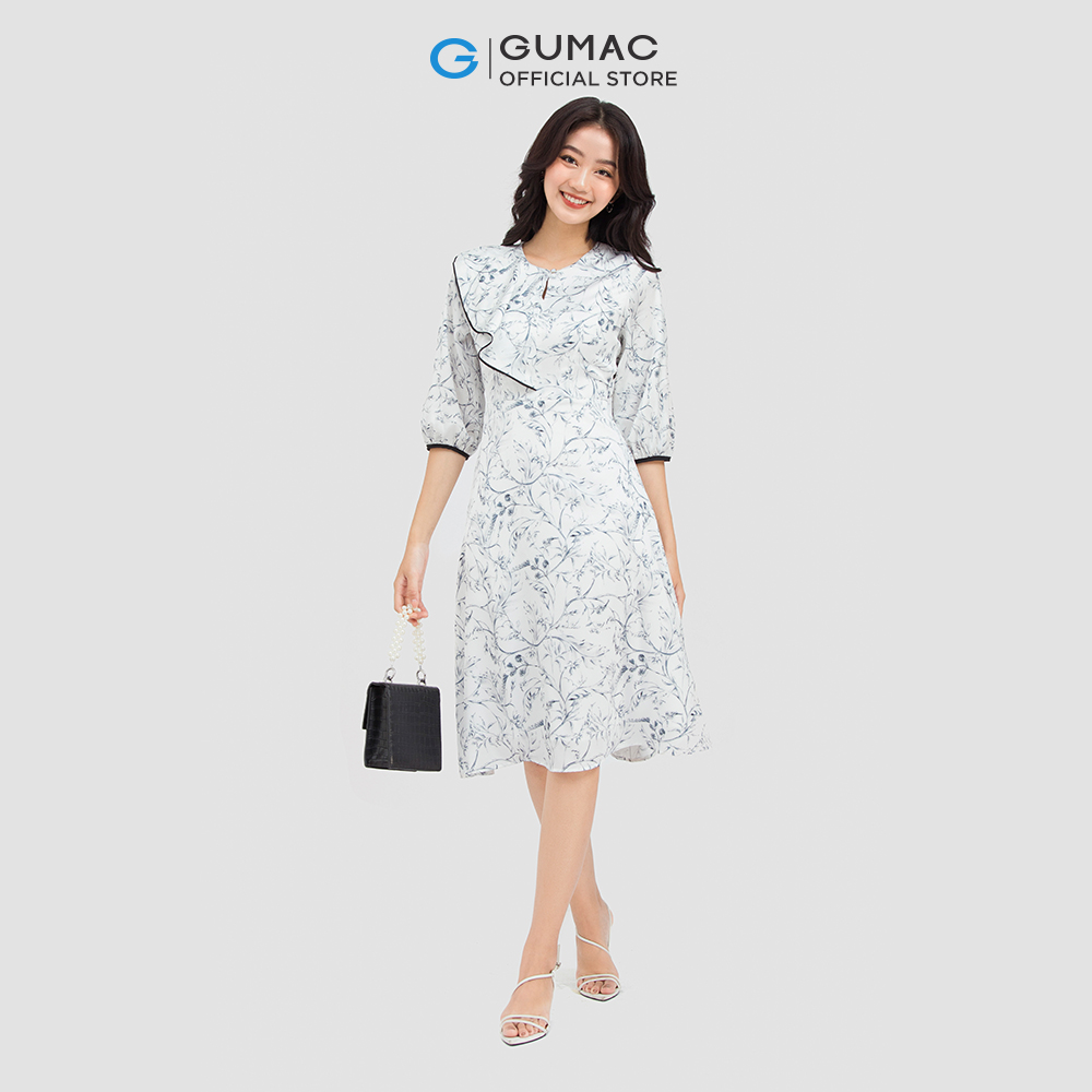 Đầm họa tiết nữ GUMAC DC05088 phối bèo