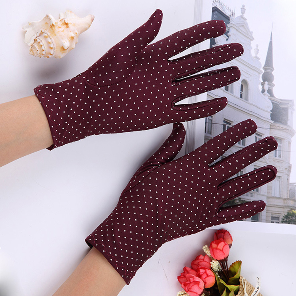 PLENU Fashion Etiquette Elastic Spandex Anti-UV Spring Dots Gloves Sunscreen Driving Gloves Women Gloves